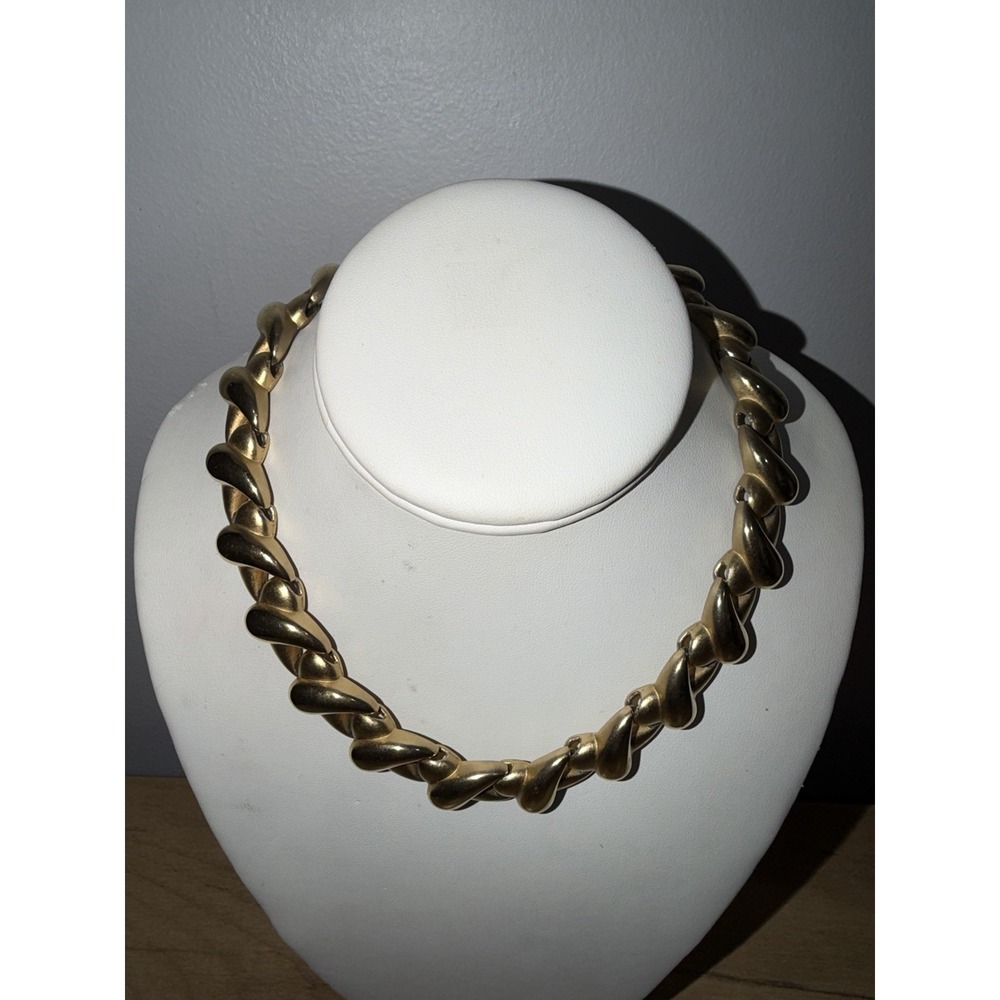Vintage Signed Erwin Pearl Gold Tone Chunky Necklace Thick Collar Necklace 16"